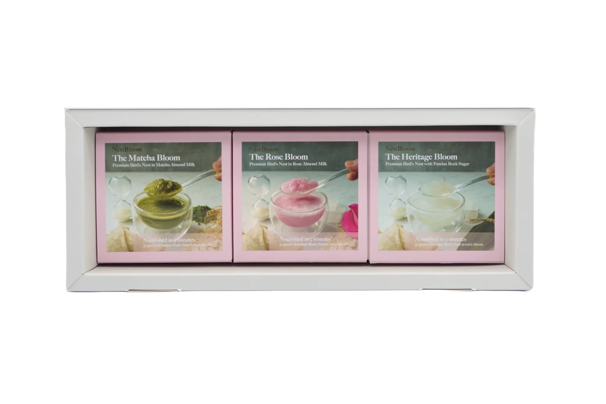 Matcha Bloom, Rose Bloom, Heritage Bloom Birds Nests before and after